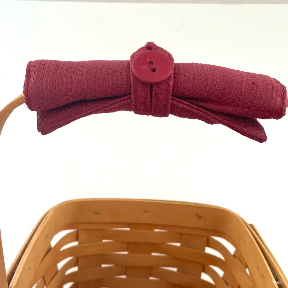 Longaberger limited Edition red fabric button handle cover signed 2002